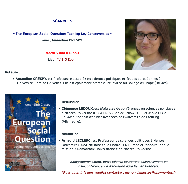 Conférence - Chaire TEN - Amandine Crespy - The European Social Question: Tackling Key Controversersies
