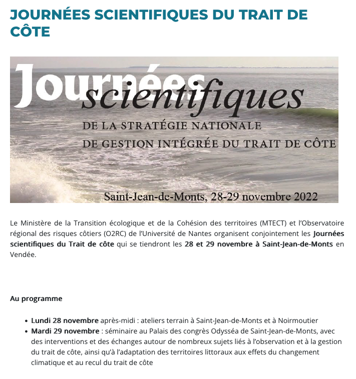 Journées scientifiques Stratégie Nationale Gestion Intégrée Trait de Côte