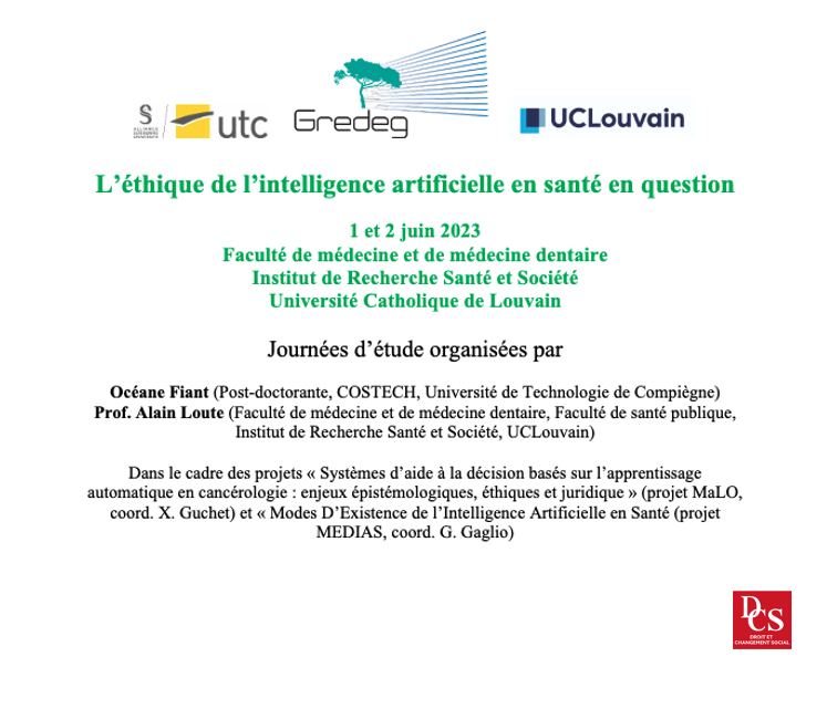 Journées d'étude - L’éthique de l’intelligence artificielle en santé en question