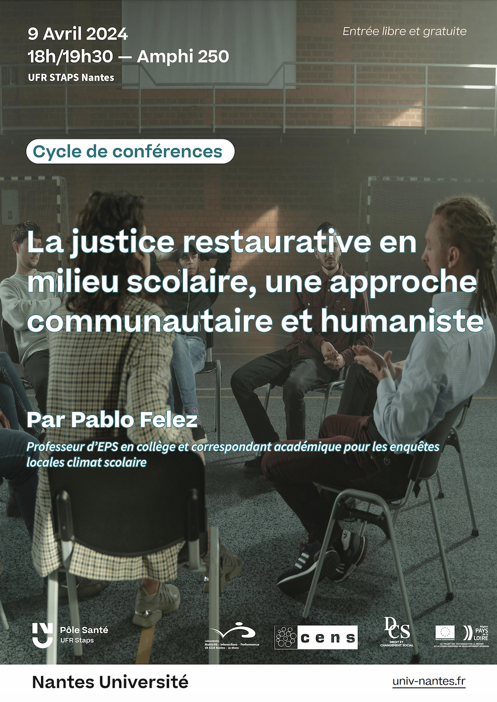 Conférence -  Pablo Felez - La justice restaurative en milieu scolaire, une approche communautaire et humaniste
