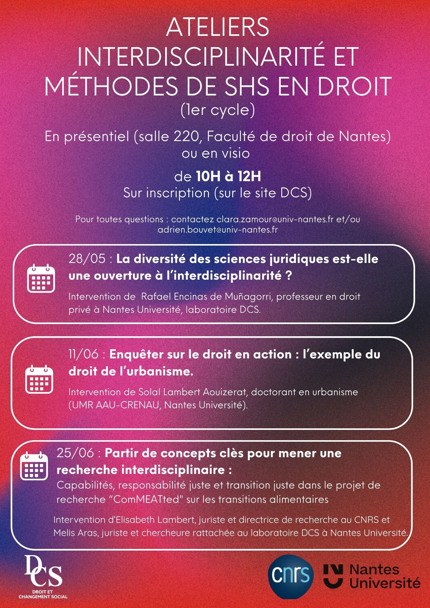 Cycle Interdisciplinarité et Méthodes de SHS en droit 2024-2025