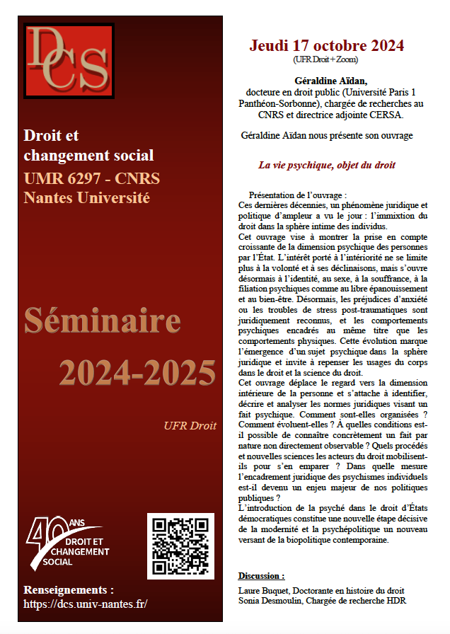 Séminaire général Droit et changement social 2024-2025 Géraldine Aïdan