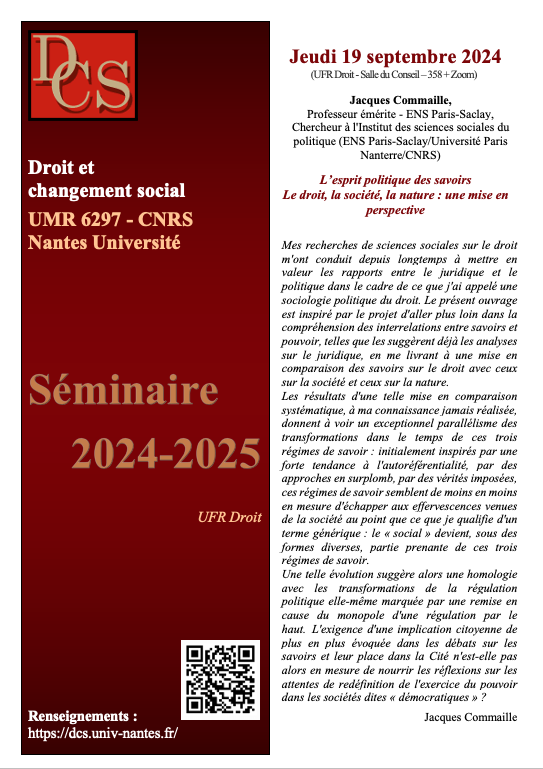 Séminaire général Droit et changement social 2024-2025 Jacques Commaille